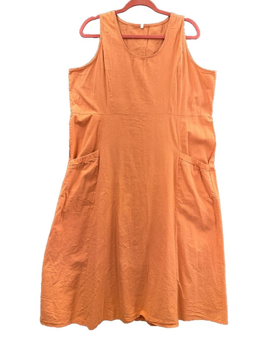 Womens 2XL Orange Cotton Blend Casual Sleeveless Midi Dress w Pockets